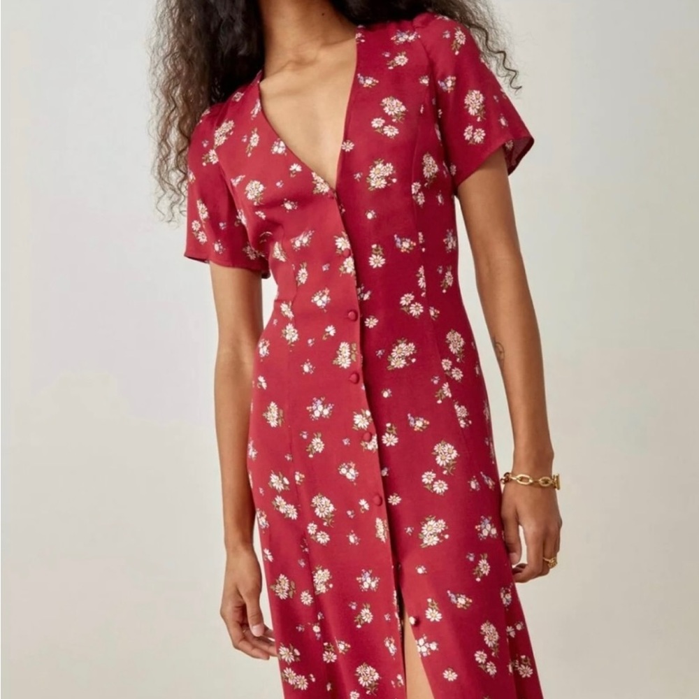 Reformation locklin floral red midi dress V neck size12